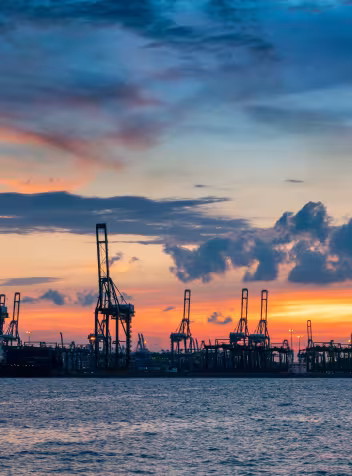 Shipping port and logistics terminal at twilight