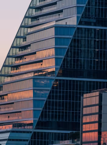 Corporate building at sunrise